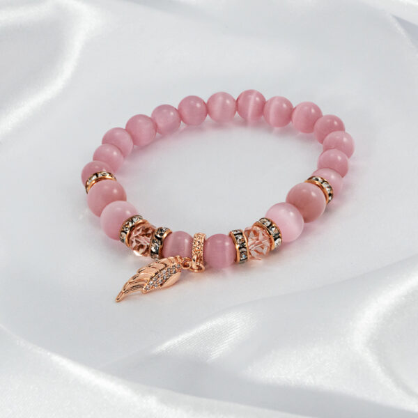 Bracelet with strong protection (pink cat's eye, angel wing)