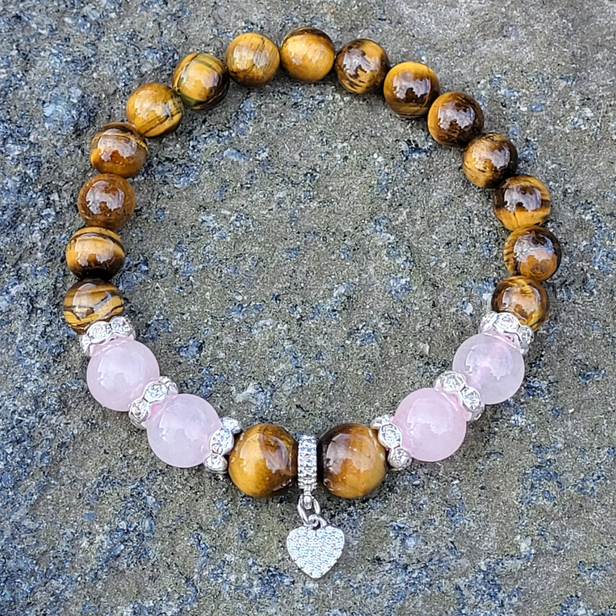 Lucky charm "Tiger Eye" bracelet with pink quartz
