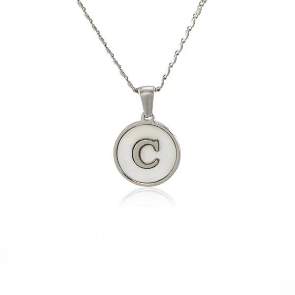 C initial with pendant Silver necklace