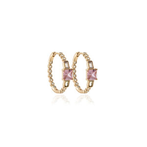 Golden Pink Crystal Hoops+