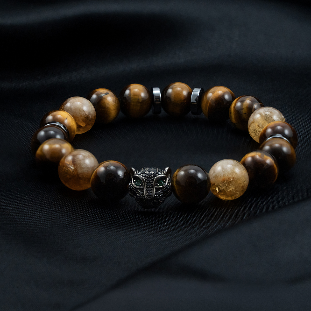 Voima ja suojelu rannekoru pantterin pää, tiikerin silmä ja sitriini 2 Voima ja suojelu rannekoru pantterin pää, tiikerin silmä ja sitriini - Kuva 2