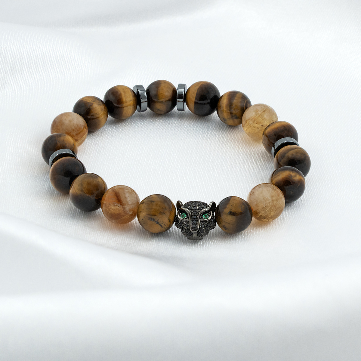 Voima ja suojelu rannekoru pantterin pää, tiikerin silmä ja sitriini 1 Voima ja suojelu rannekoru pantterin pää, tiikerin silmä ja sitriini