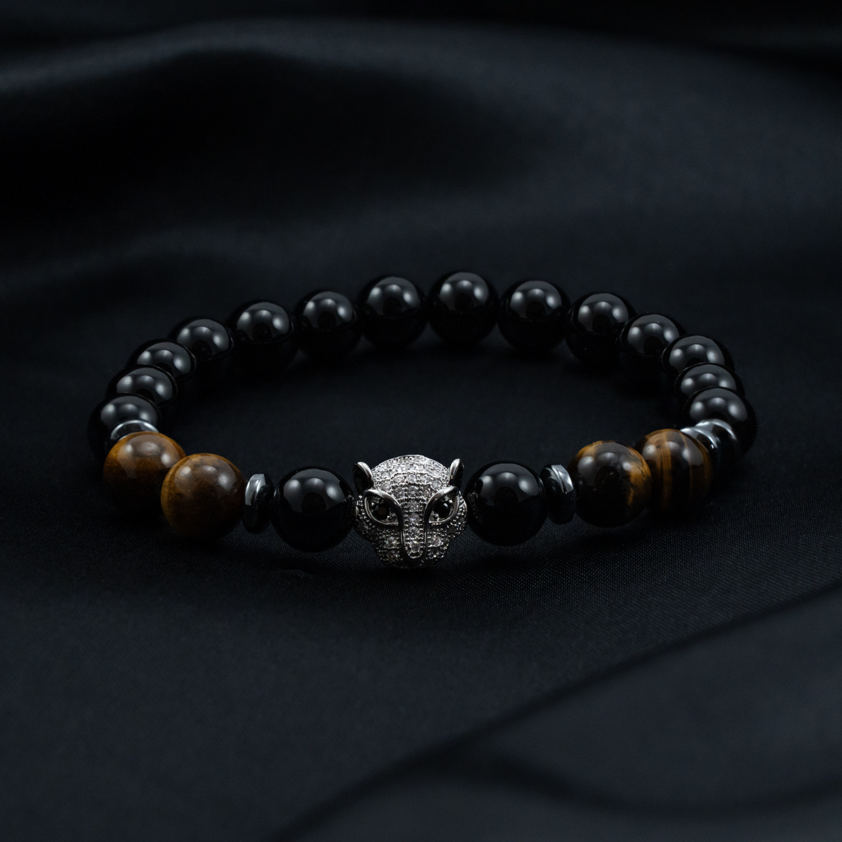 Sisäisen voiman rannekoru, jossa on pantrippi, onyx ja tiikerinsilmä kiviä. 2 Sisäisen voiman rannekoru, jossa on pantrippi, onyx ja tiikerinsilmä kiviä. - Kuva 2