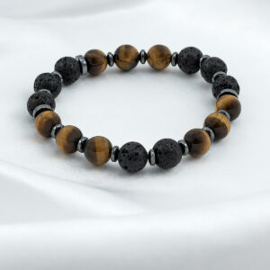 Tiikerinsilmä ja laavakivi rannekoru
